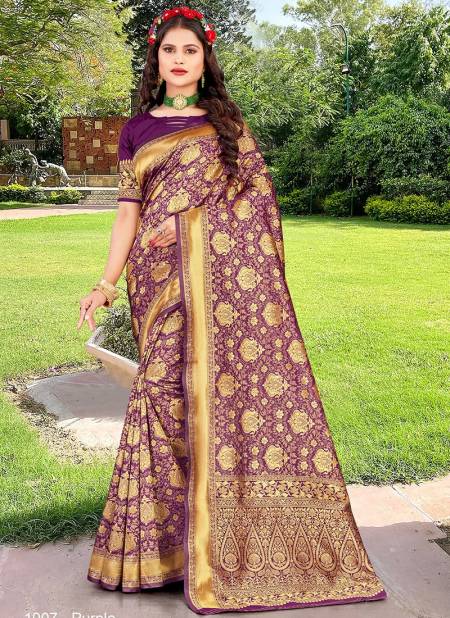 1007 Santraj Festive Wear Designer Heavy Silk Saree Collection 1007-Purple